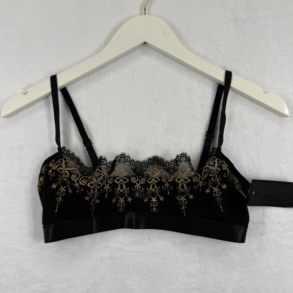 Fredericks of Hollywood Black Lace Embroidered Bra Bralette Style Mercedes Sz 32